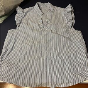 Blue and White striped tank with ruffle sleeves